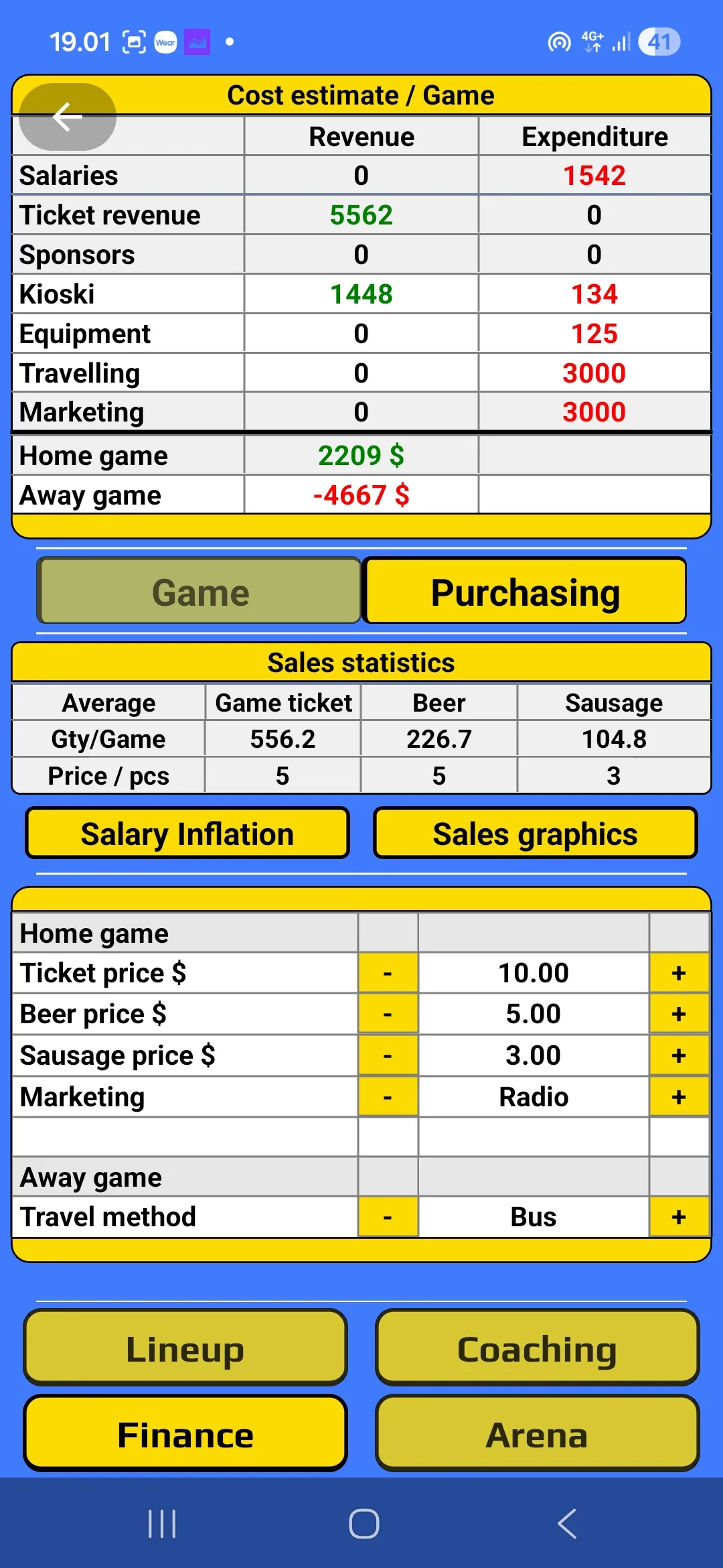 Pocket Hockey Manager -talousnäkymä budjetin hallintaan