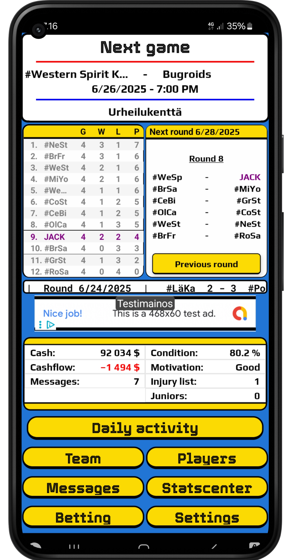 Pocket Hockey Manager -näyttökuva